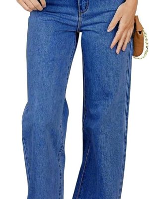 Women's Jeans High Waisted Straight Leg Stretchy Jeans Trendy Welt Pockets Loose Wide Leg Ankle Denim Pants