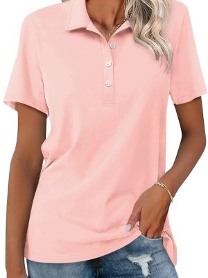 Womens Polo Shirts Short Sleeve Button Lapel Collared Summer Tops Business Casual Basic Tees
