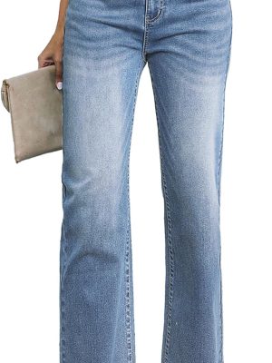 Women's Wide Leg Jeans Casual High Waisted Straight Stretch Denim Pants with Pockets